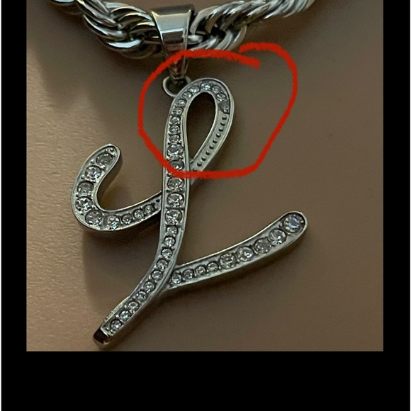 FASHION JEWELRY WOMEN THICK STAINLESS STEEL CHAIN  LETTER L AS A MEDAL ZIRCONIA - Picture 3 of 12